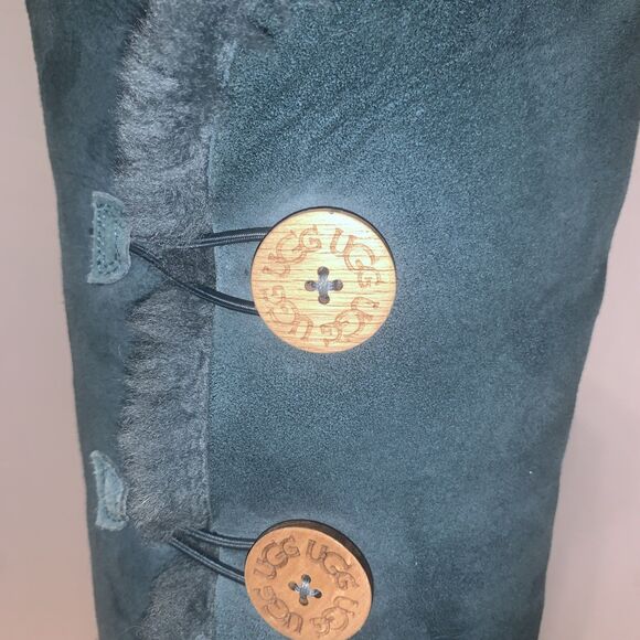 UGG Australia Bailey Button Triplets Womens 10 Teal Green Sheepskin Leather Tall - Picture 3 of 15